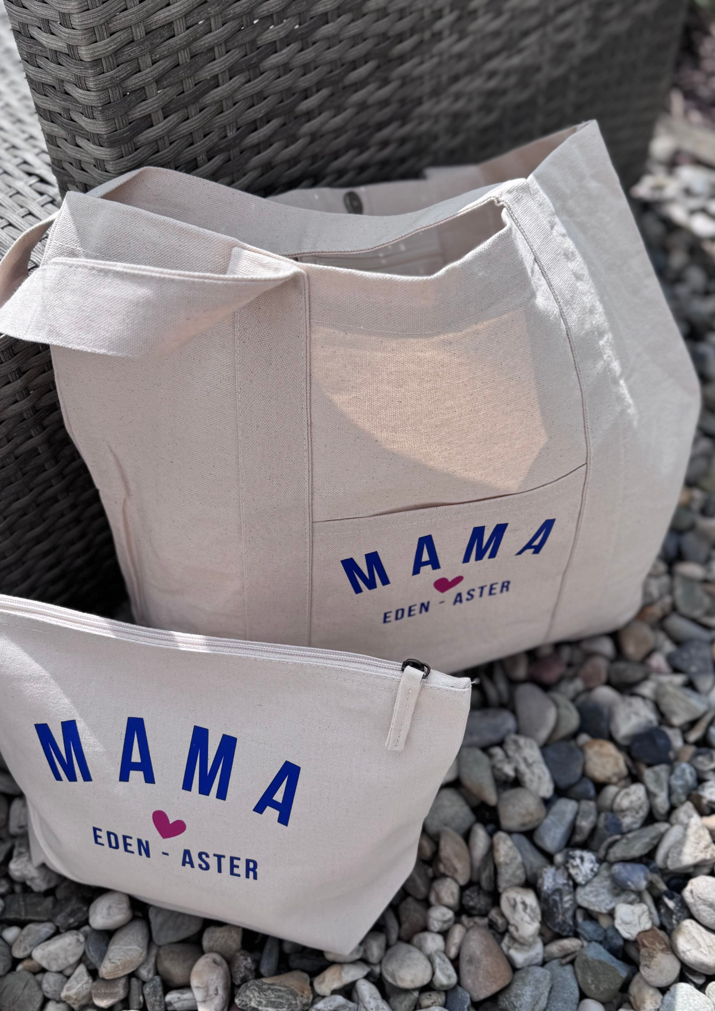 Gepersonaliseerde boodschappentas, strandtas, schoudertas mét bijpassend tasje