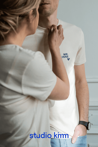 Matching koppel T-shirt, "meneer" met gewenste familienaam