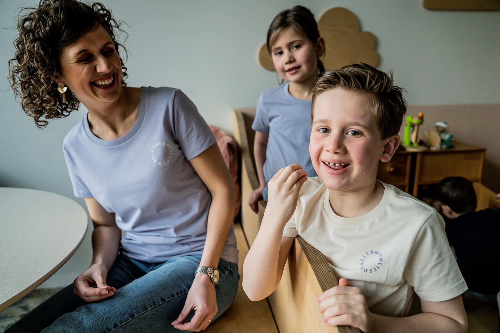 Matchen T-shirt mama en kinderen in biokatoen